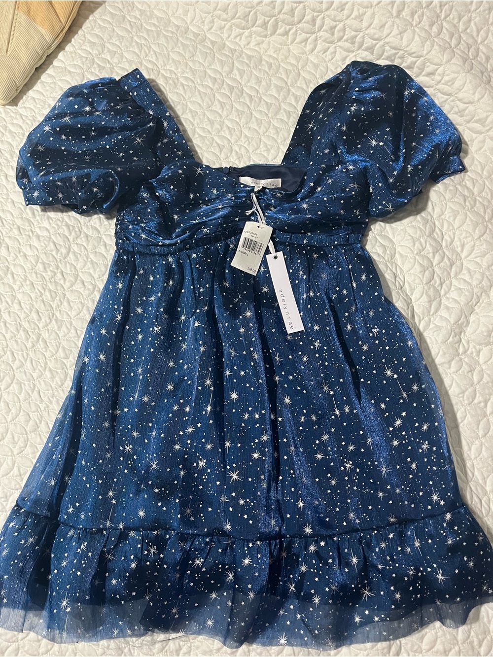 Blue Star-Print Puff Sleeve Dress